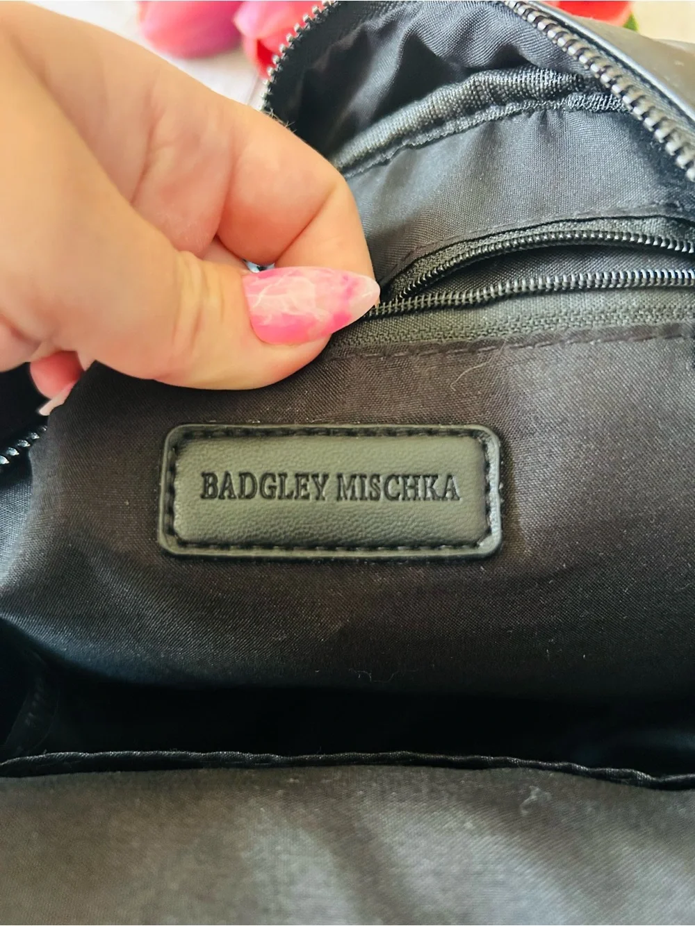 Badgley Mischka Black Vegan Leather Logo Studded Quilted Mini Backpack NWT